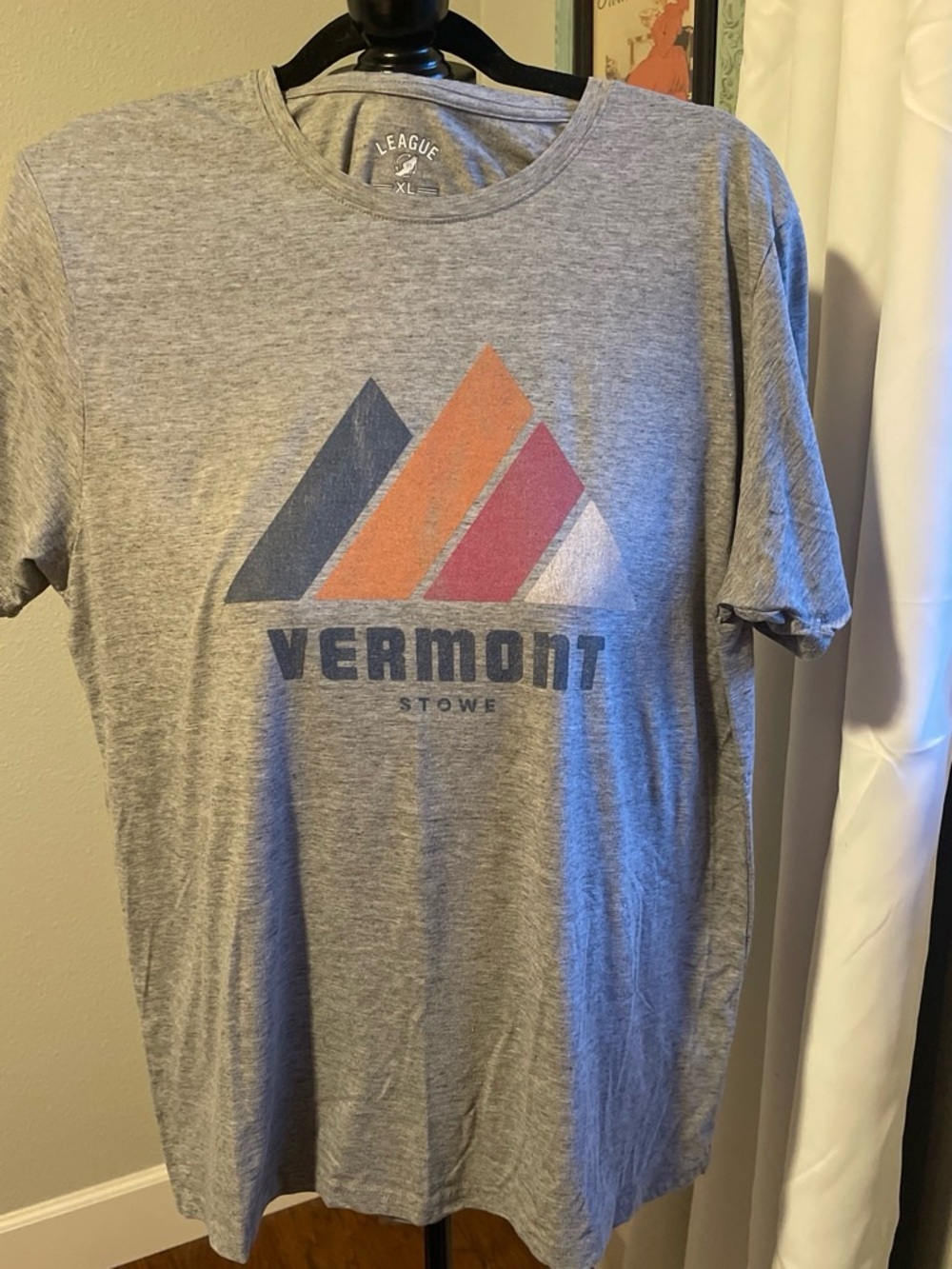 League Heather Gray Vermont Graphic Tee with Blue, Orange & Red Accents